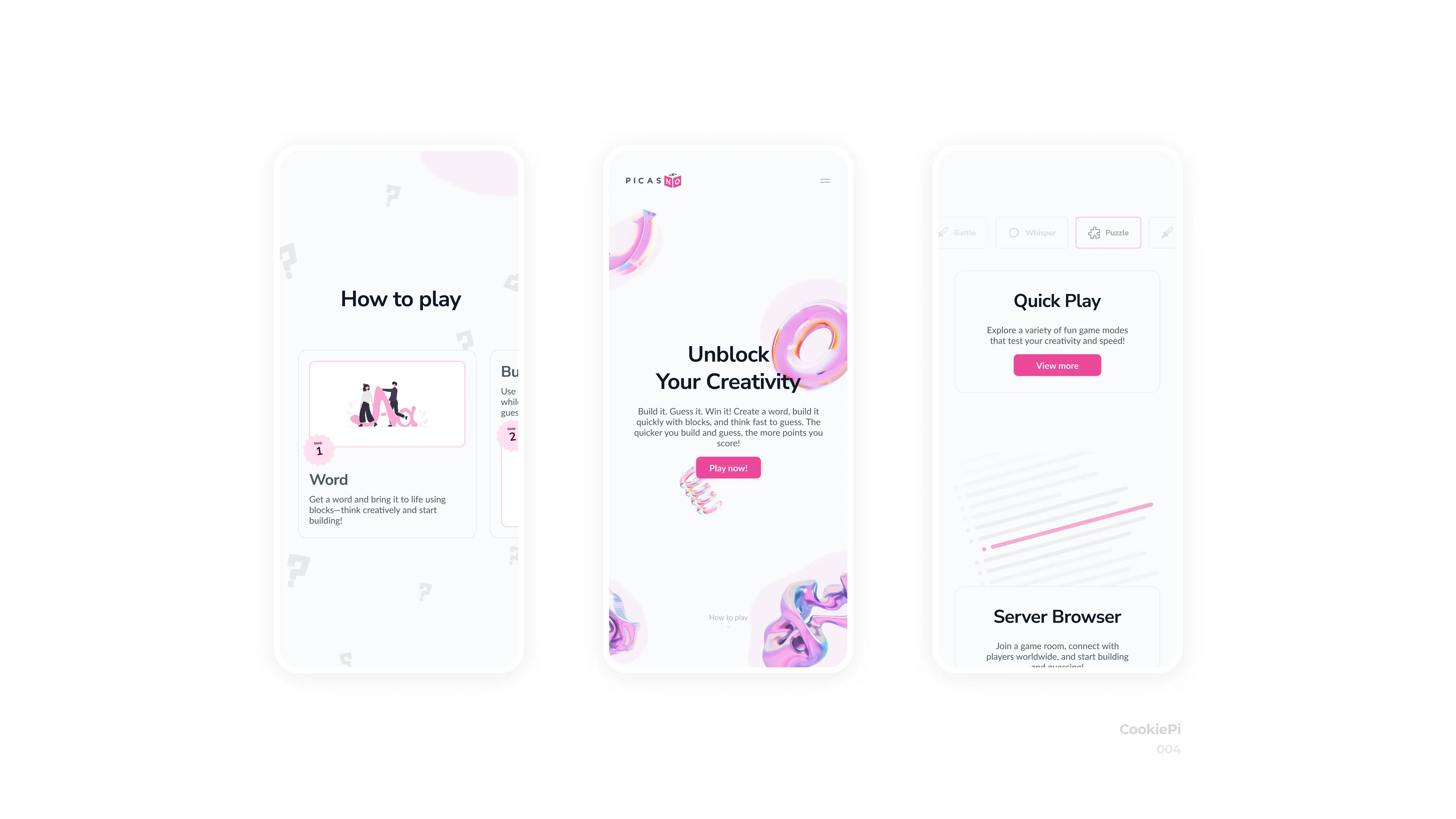 Picasno websites mockups